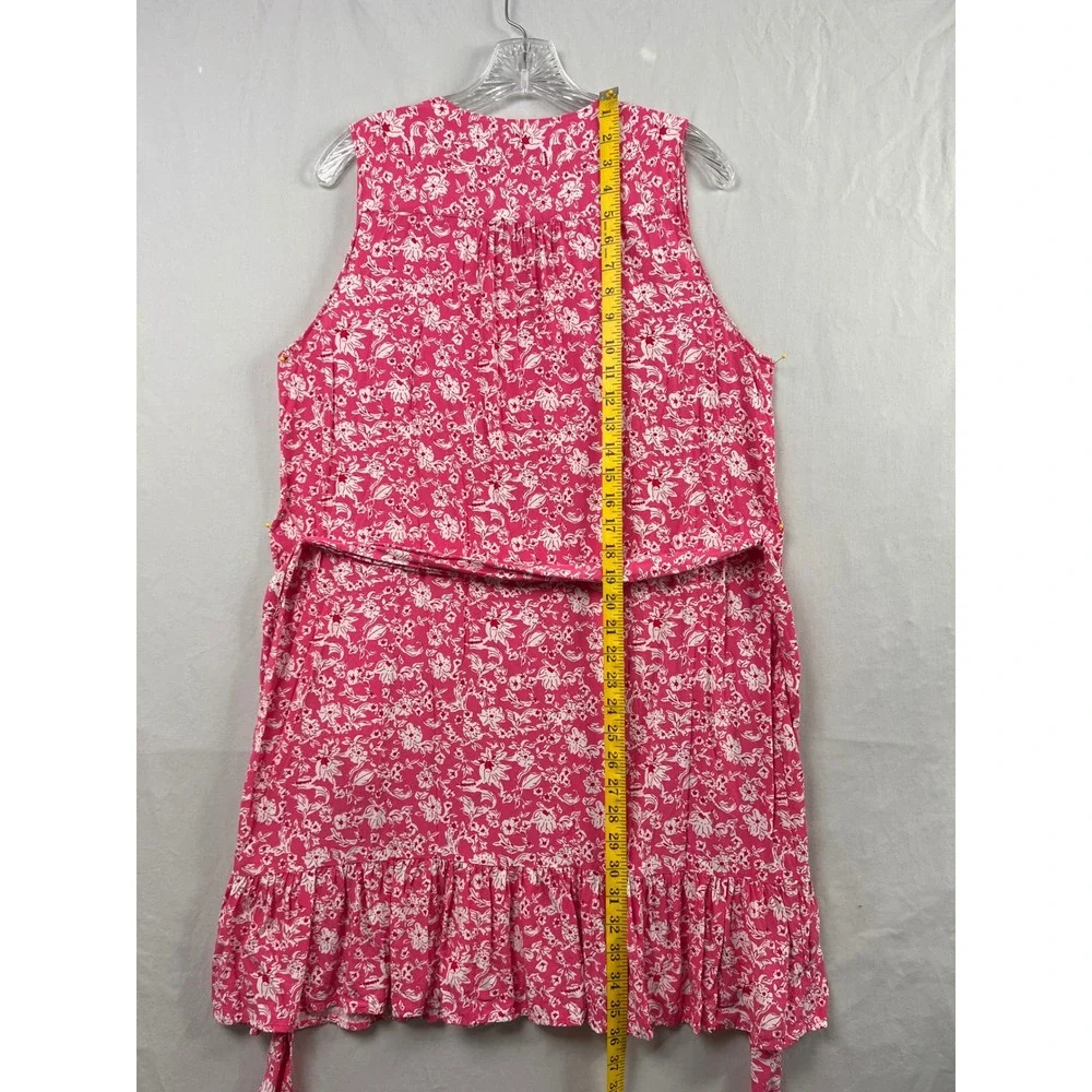 UNTUCKit Lucy Dress Women M Pink Floral Sleeveless Tie Waist Ruffle Hem Resort